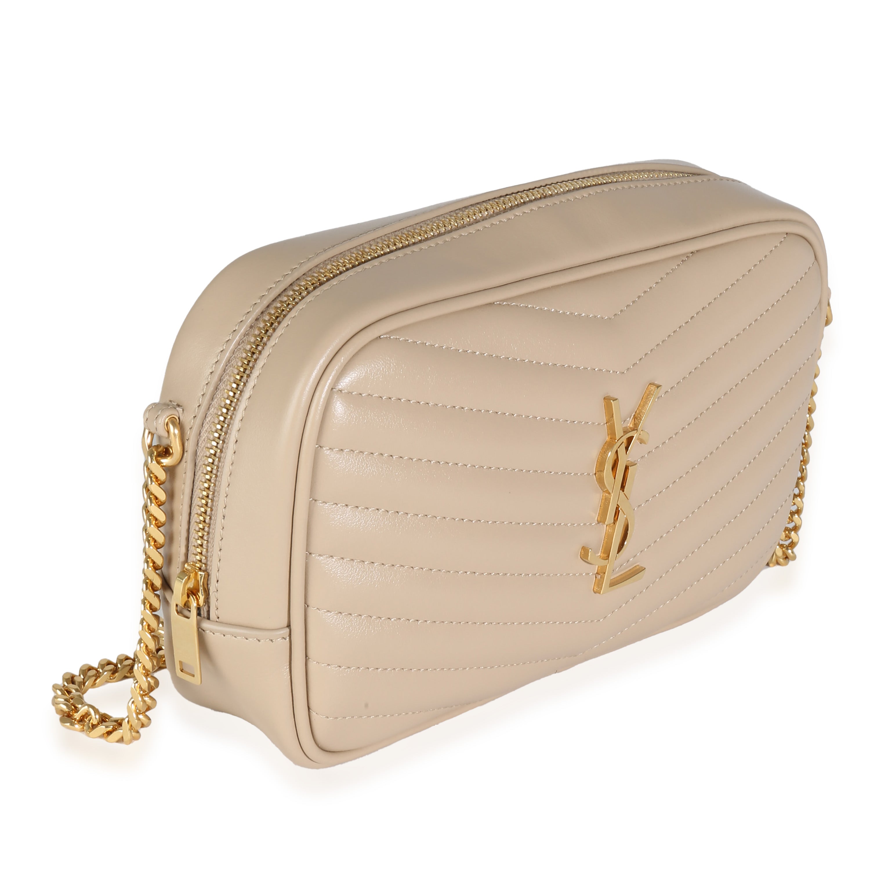 SAINT LAURENT - Dark Beige Chevron Calfskin Mini Lou Crossbody Bag