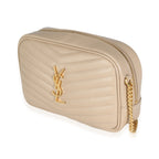 SAINT LAURENT - Dark Beige Chevron Calfskin Mini Lou Crossbody Bag