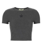 Fendi Embroidered Logo Crop Cotton Short Sleeve T-Shirt Grey