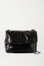 SAINT LAURENT NIKI Medium quilted crinkled glossed-leather shoulder bag
