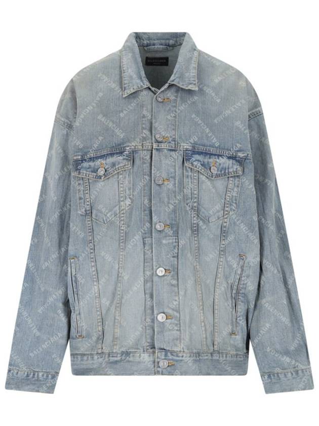 Balenciaga Logo Print Denim Jacket Blue