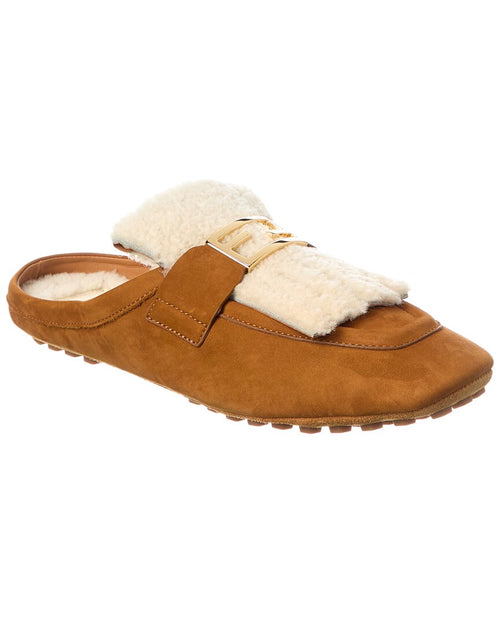 FENDI Baguette Suede & Shearling Mule