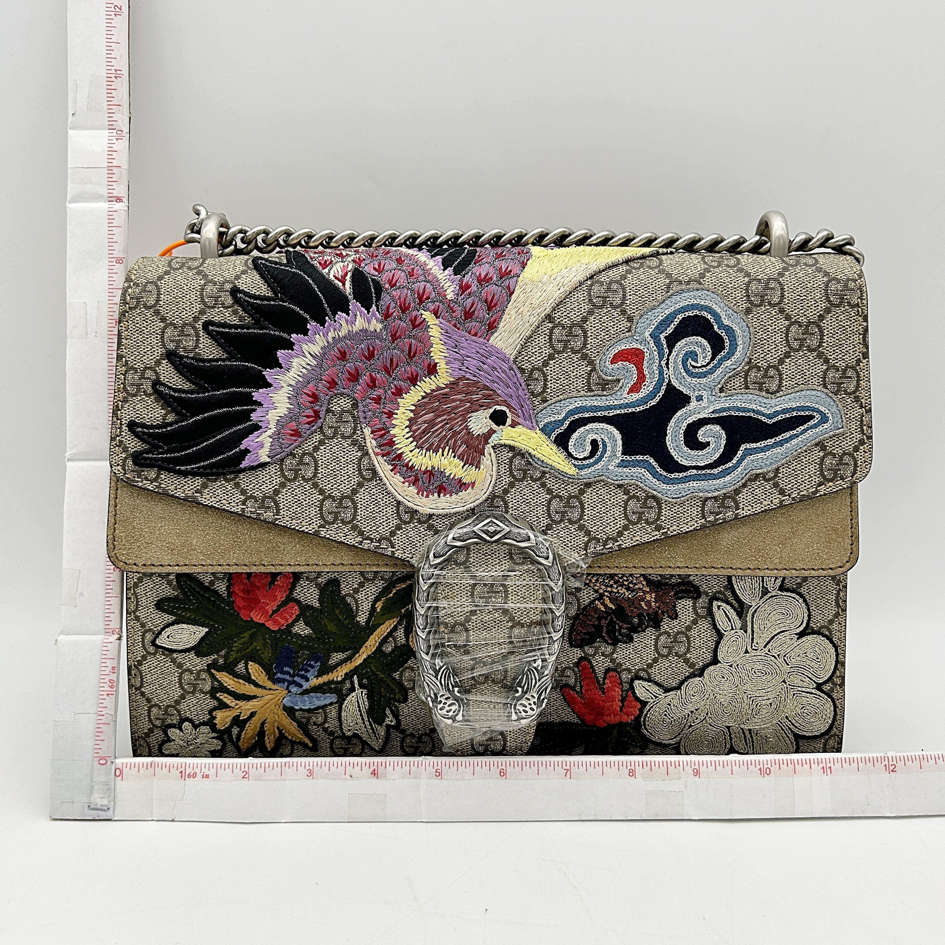 GUCCI GG Supreme Monogram Embroidered Medium Dionysus Shoulder Bag Taupe 2504211103