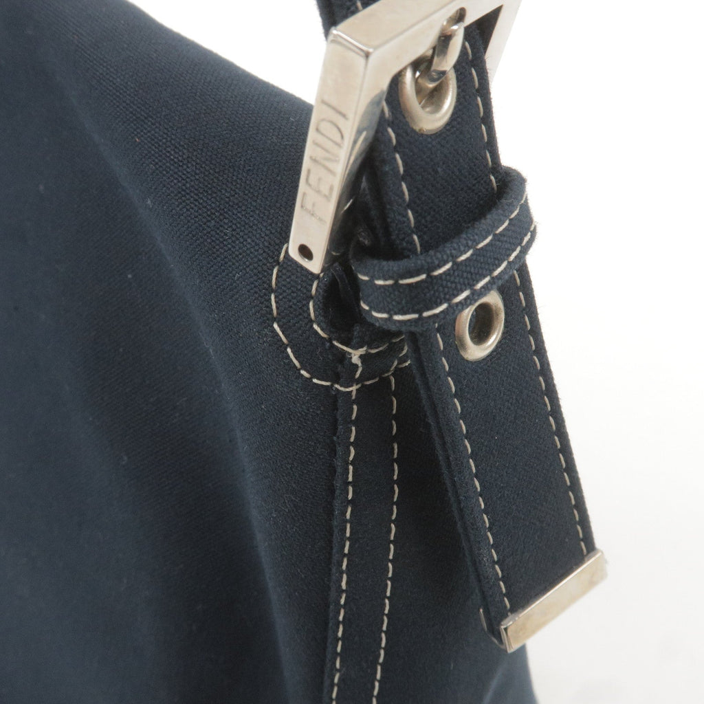 FENDI Mamma Baguette Canvas Leather Shoulder Bag Navy 26325