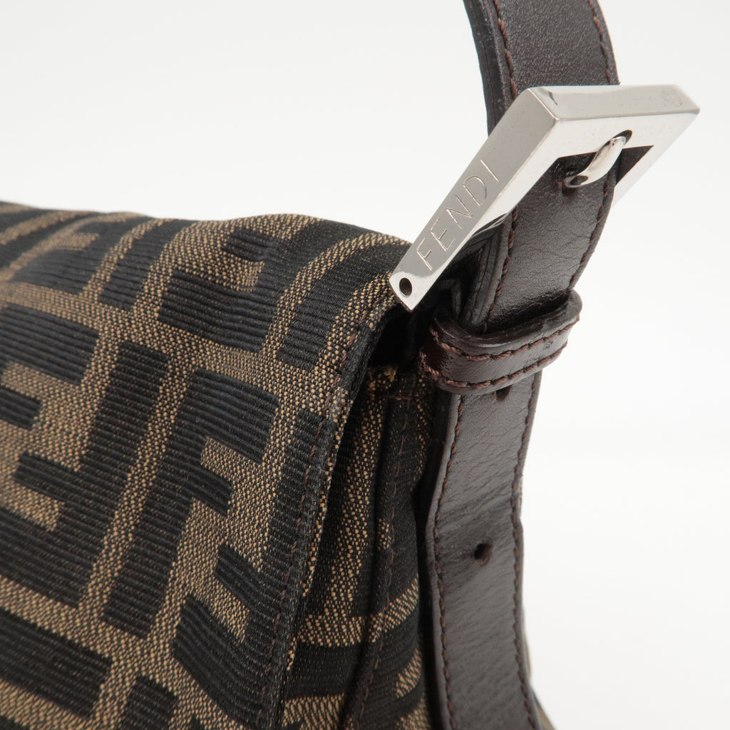 FENDI Mamma Baguette Zucca Canvas Leather Shoulder Bag Brown