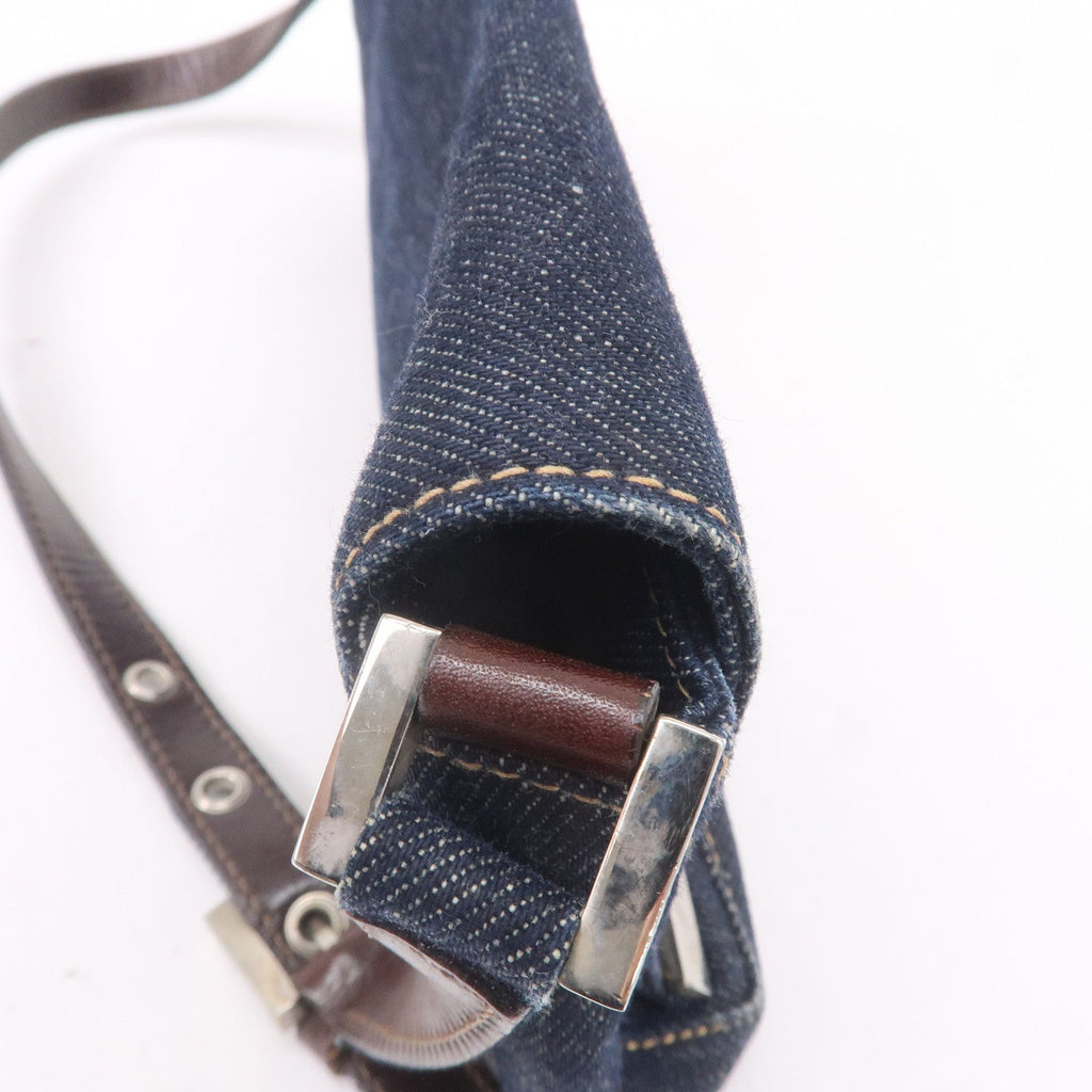 FENDI Denim Leather Shoulder Bag Hand Bag Navy Brown 26640