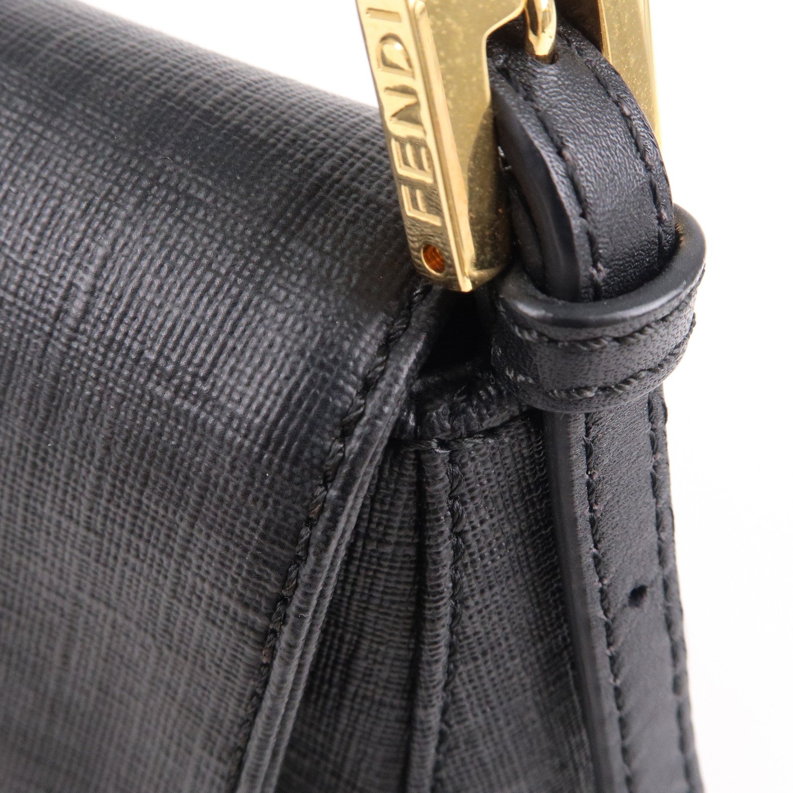 FENDI Zucchino Mamma Baguette PVC Leather Hand Bag Black 8BR180