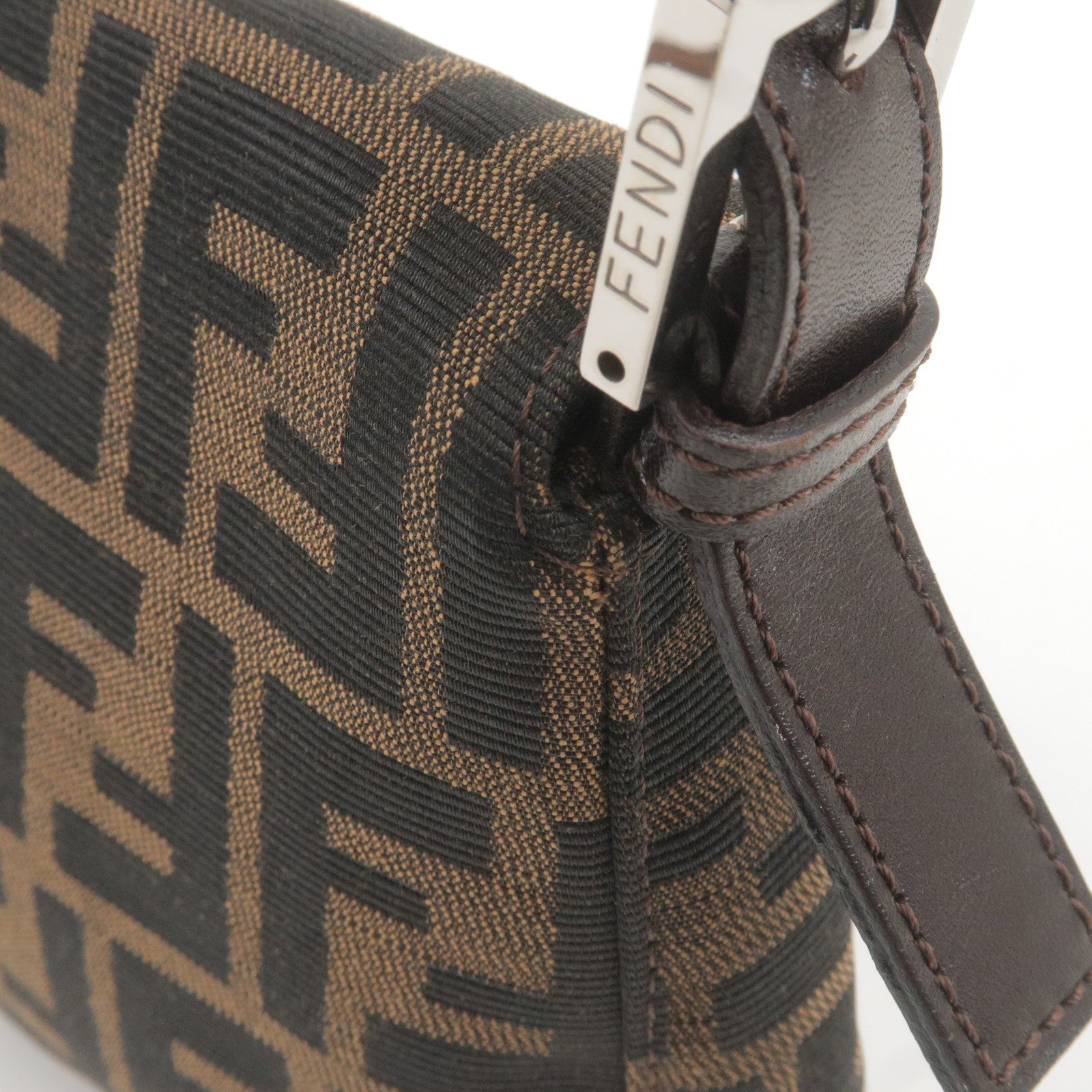 FENDI Zucca Mamma Baguette Canvas Leather Shoulder Bag 26424