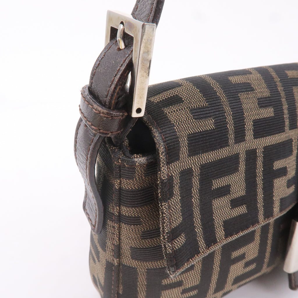FENDI Mamma Baguette Zucca Canvas Leather Bag Brown 26424