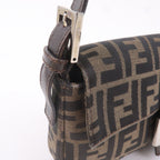 FENDI Mamma Baguette Zucca Canvas Leather Bag Brown 26424