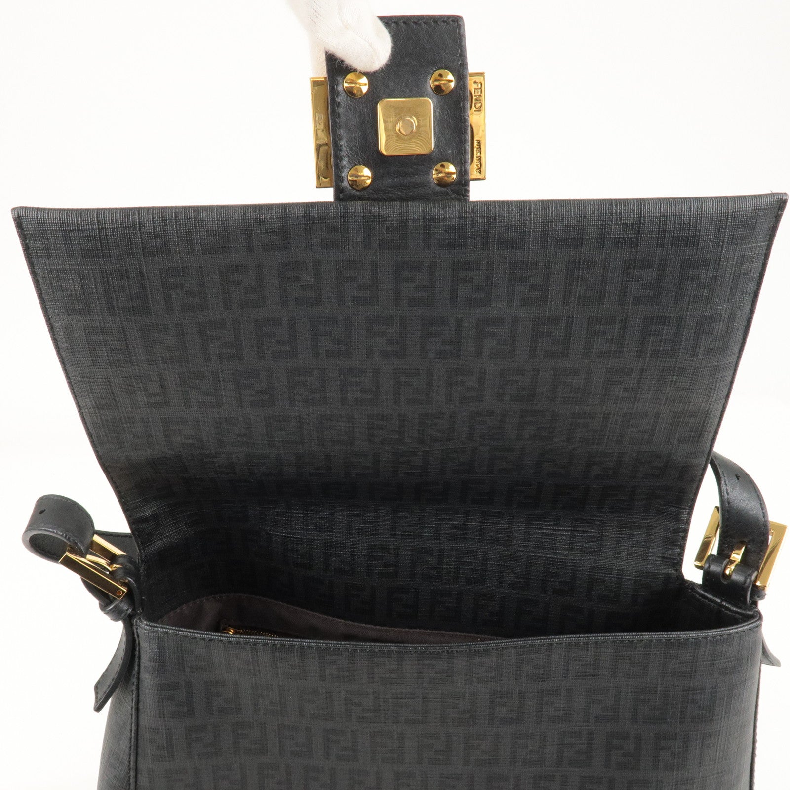 FENDI Zucchino Mamma Baguette Canvas Leather Shoulder Bag 8BR001