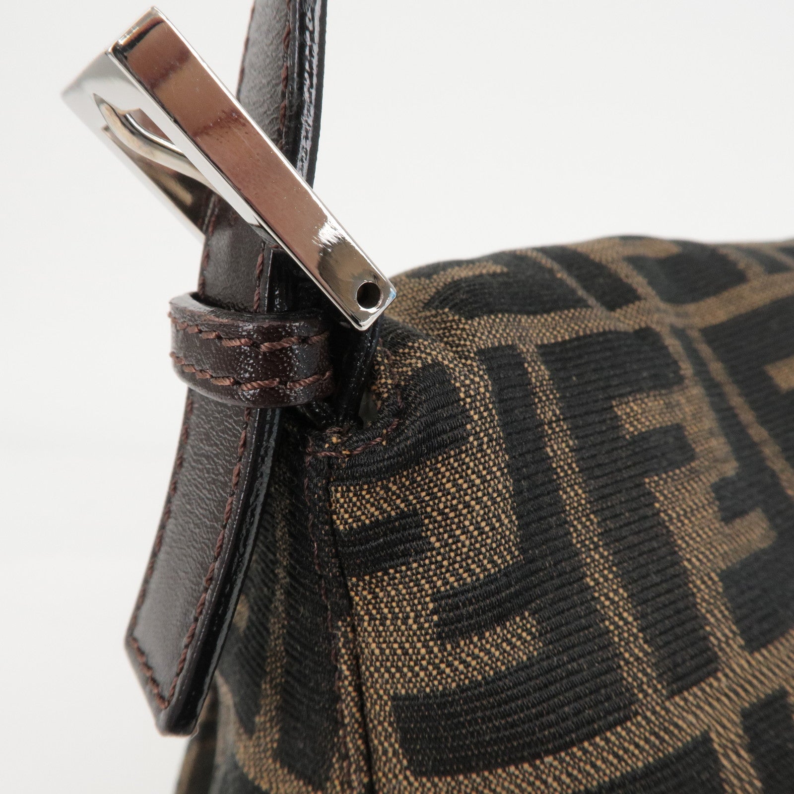 FENDI Zucchino Mamma Baguette Canvas Leather Bag Brown Black 26325