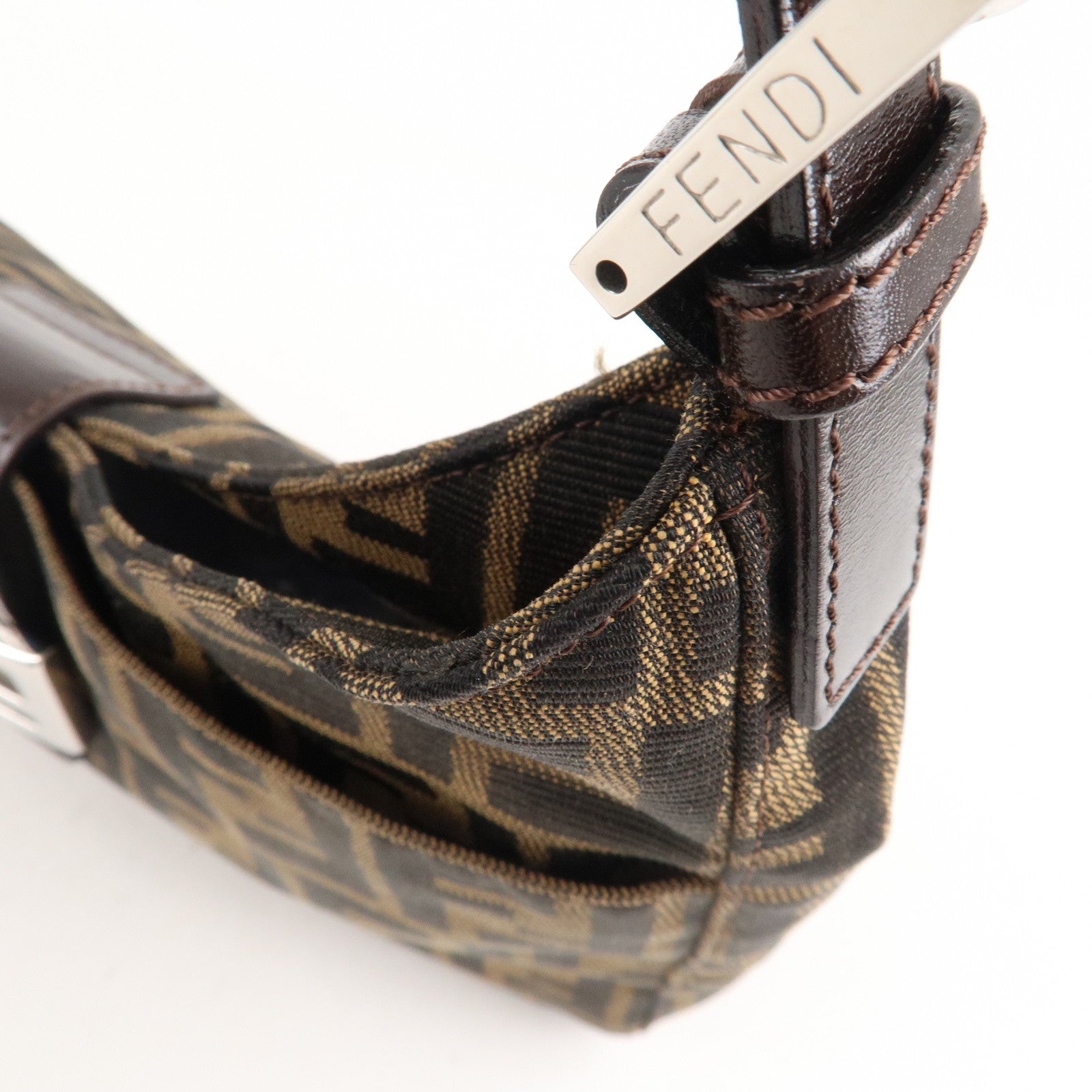 FENDI Zucca Canvas Leather Shoulder Bag Brown Black 26569