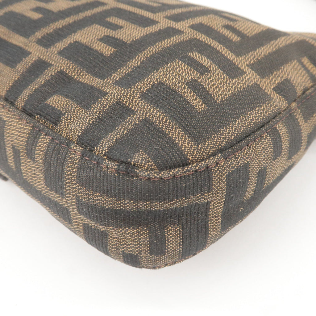 FENDI Zucca Mamma Baguette Canvas Leather Bag Brown Black 26424