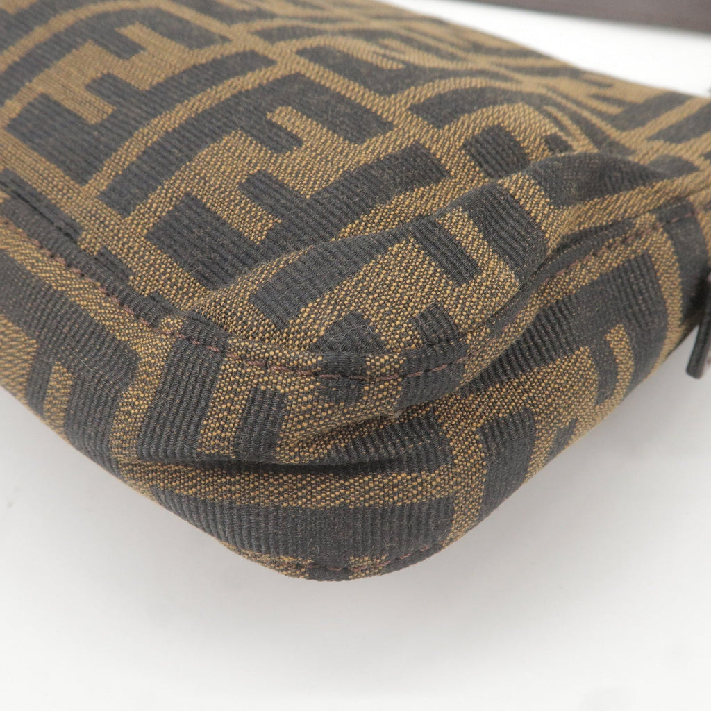 FENDI Zucca Mamma Baguette Canvas Leather Bag Brown Black 26424