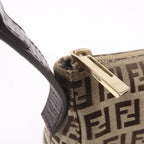 FENDI Zucchino Canvas Leather Shoulder Bag Beige Brown 8BR444