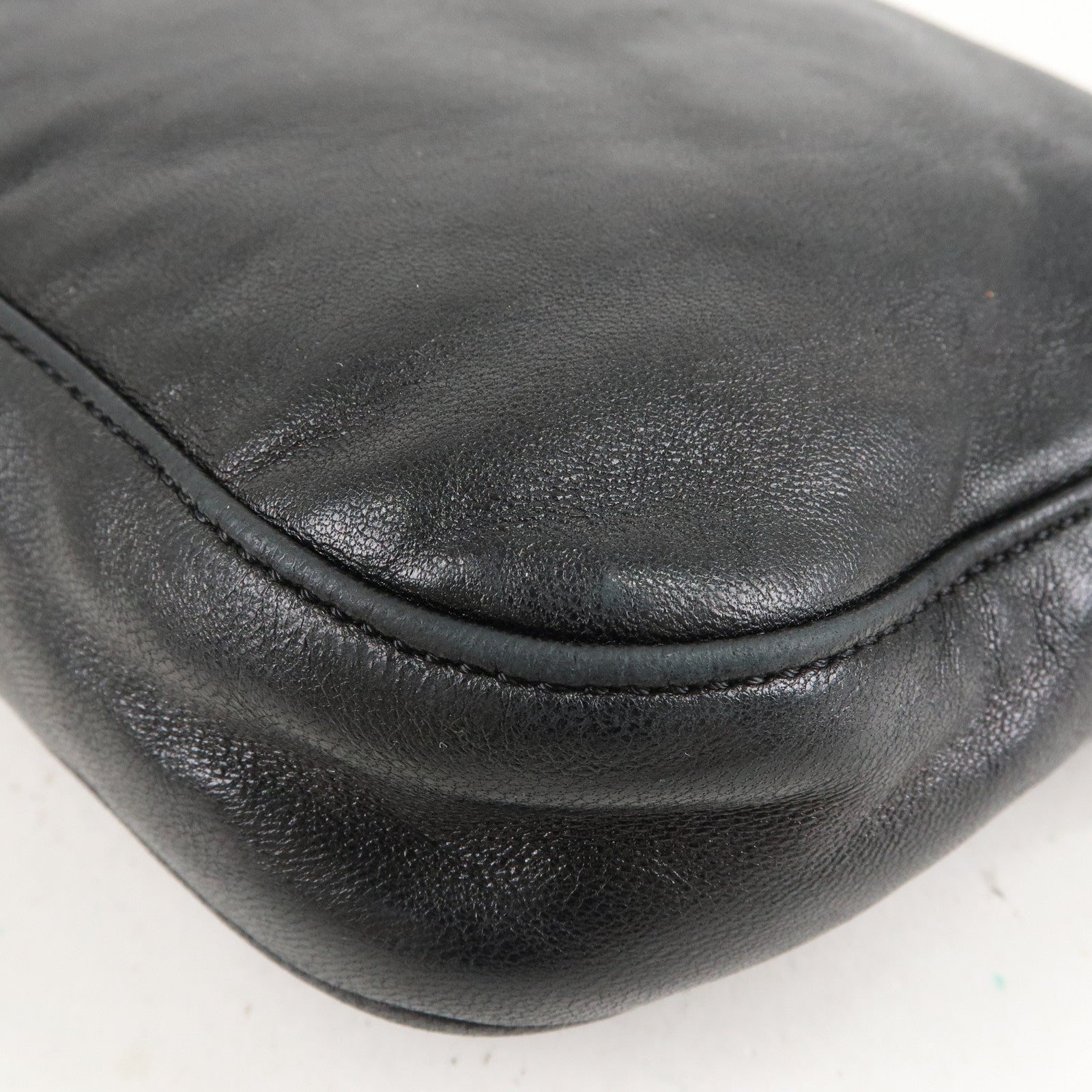 FENDI Mamma Baguette Leather Hand Bag Shoulder Bag Black Green