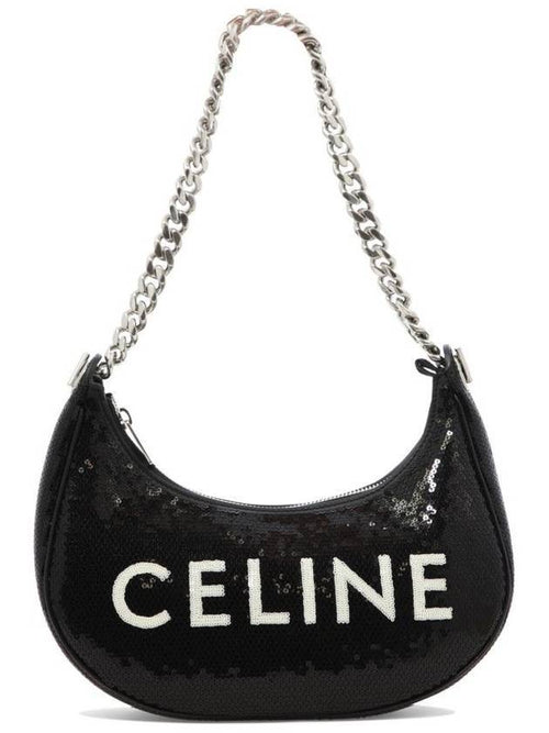 CELINE Ava Chain Medium Sequin Shoulder Bag Black
