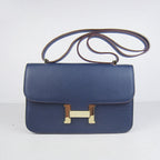 Hermes Calf Leather Message Bag H020 Dark Blue Golden