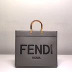 Fendi Sunshine Leather Shopper Tote Bag Gray