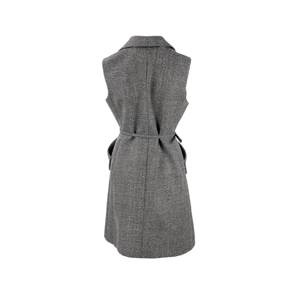 Dior Size 40 Sleeveless Dress/Vest with Belt Virgin Wool Grey