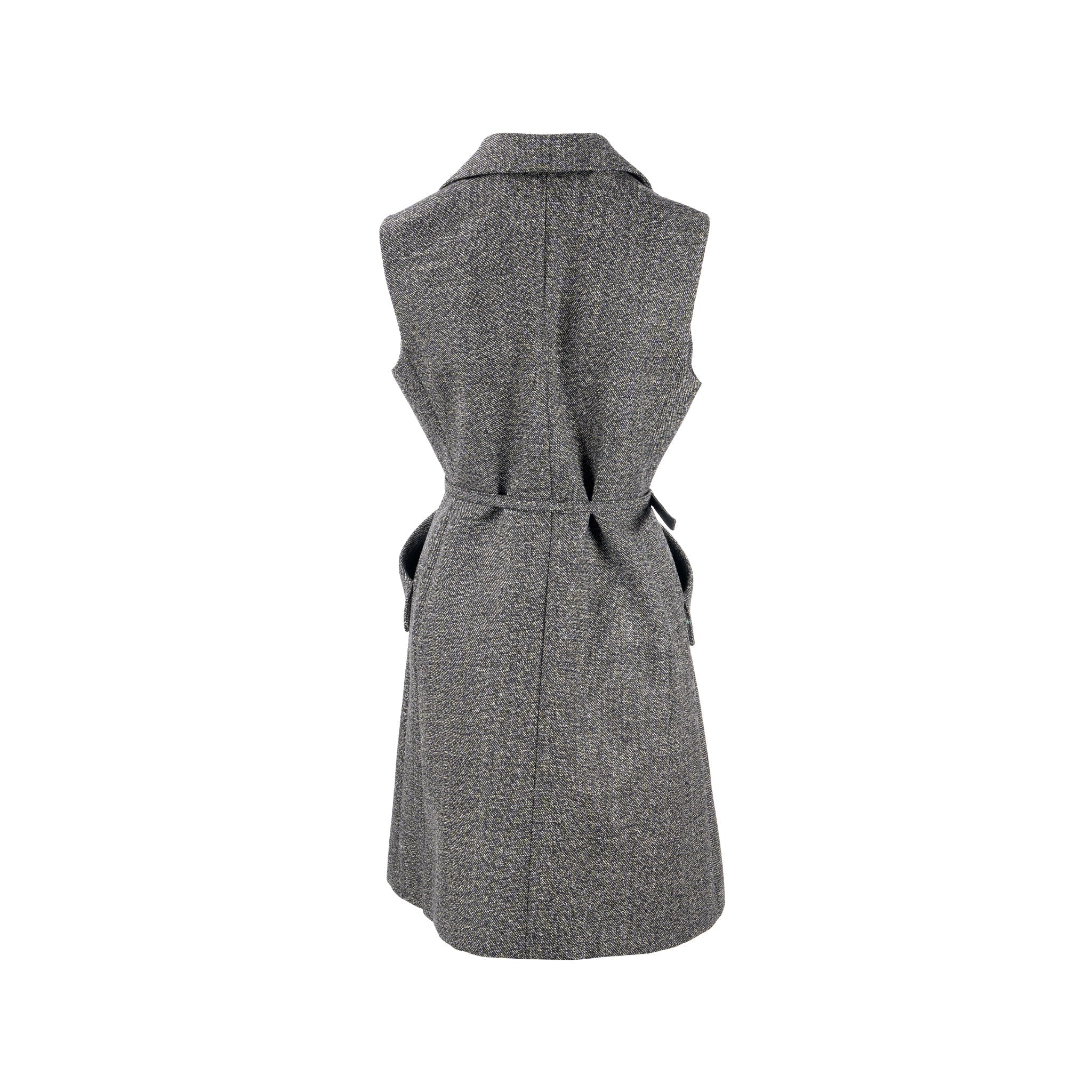 Dior Size 40 Sleeveless Dress/Vest with Belt Virgin Wool Grey