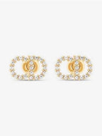 Claire D Lune Finish Metal White Crystal Earrings Gold Dior