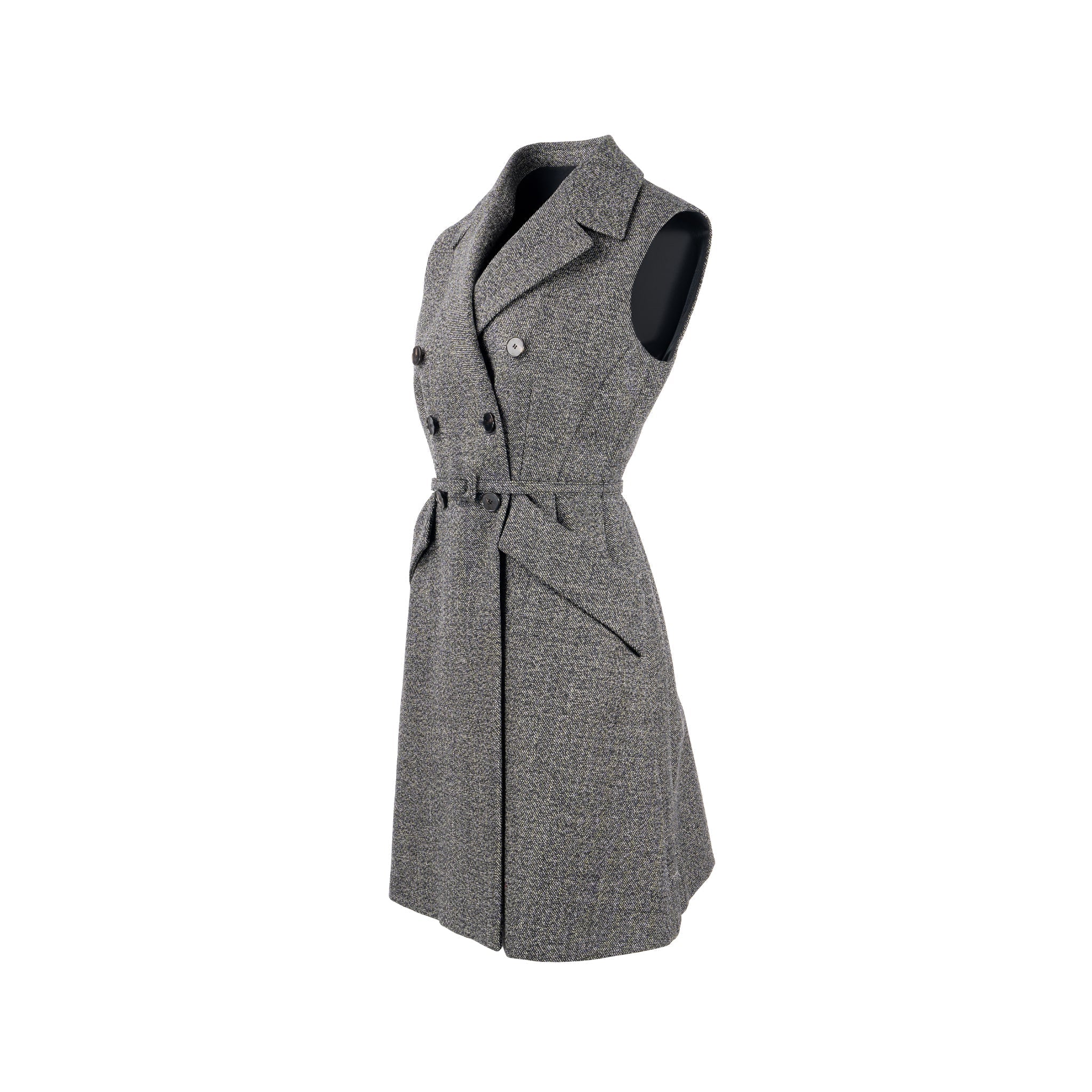 Dior Size 40 Sleeveless Dress/Vest with Belt Virgin Wool Grey