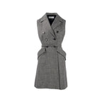 Dior Size 40 Sleeveless Dress/Vest with Belt Virgin Wool Grey