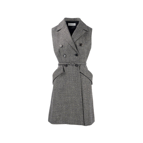 Dior Size 40 Sleeveless Dress/Vest with Belt Virgin Wool Grey
