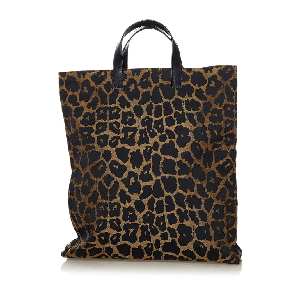 Fendi Tote Bag Brown Leopard Printed Nylon Canvas