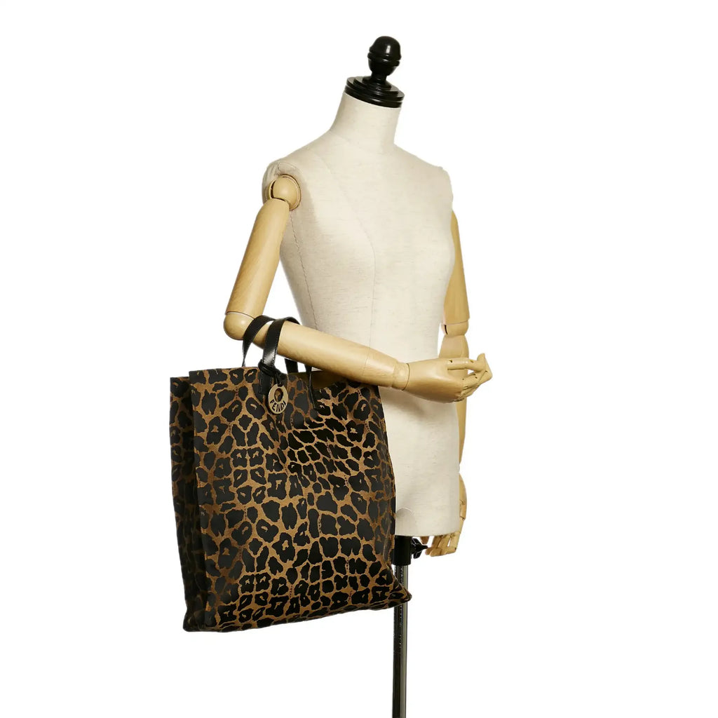 Fendi Tote Bag Brown Leopard Printed Nylon Canvas