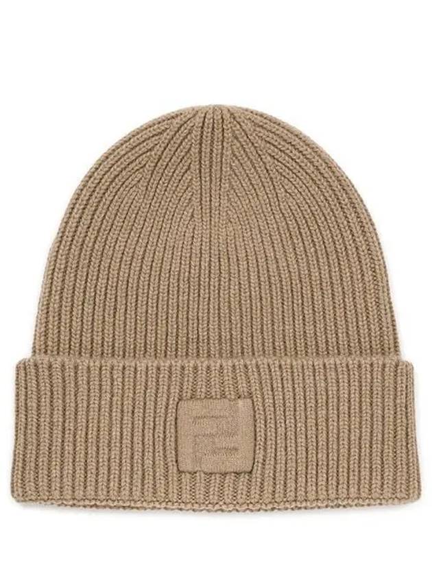 Fendi Logo Knit Beanie Beige