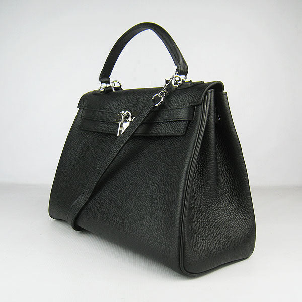 Hermes Kelly 32cm Togo Leather Handbag 6108 Black Silver