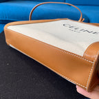 Celine VERTICAL TOTE BAG 33 WHITE BROWN CANVAS AND CALFSKIN