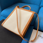 Celine VERTICAL TOTE BAG 33 WHITE BROWN CANVAS AND CALFSKIN