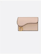 Saddle Bloom Goatskin Flap Card Wallet Caramel Beige Dior