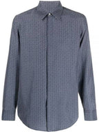 Fendi Men's Silk Long Sleeve Shirt Blue