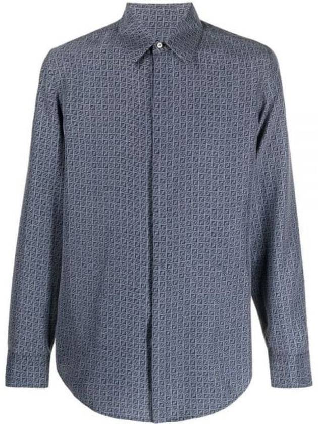 Fendi Men's Silk Long Sleeve Shirt Blue
