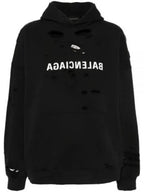 Balenciaga Mirror Distressed Cotton Hoodie Black