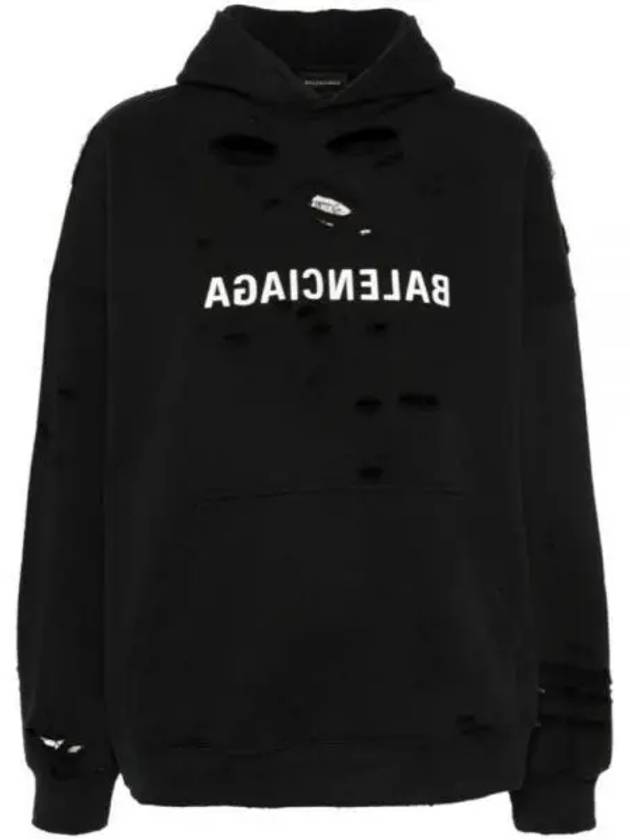 Balenciaga Mirror Distressed Cotton Hoodie Black