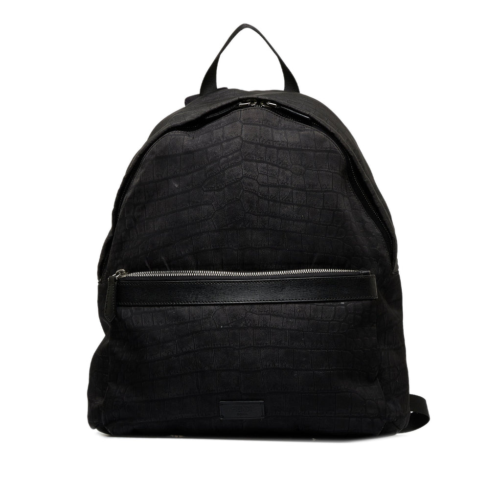 FENDI Croc Embossed Nylon Backpack