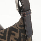 FENDI Zucca Canvas Leather Shoulder Bag Brown Black 26569