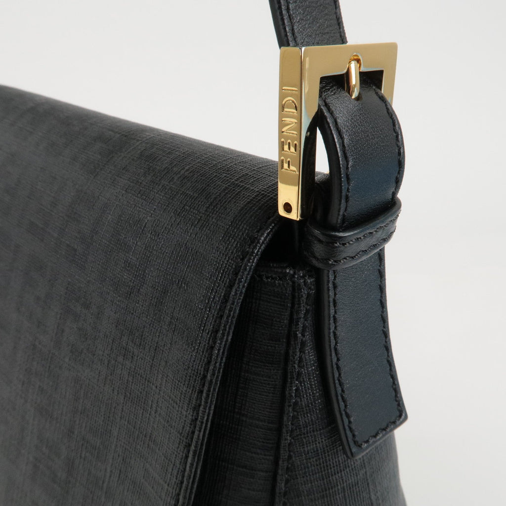 FENDI Zucchino Mamma Baguette PVC Leather Bag Black 8BR001