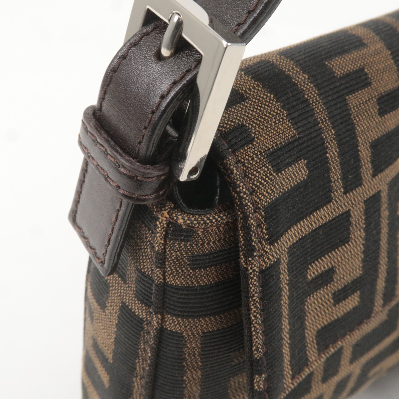 FENDI Mamma Baguette Zucca Canvas Leather Bag Beige 26424