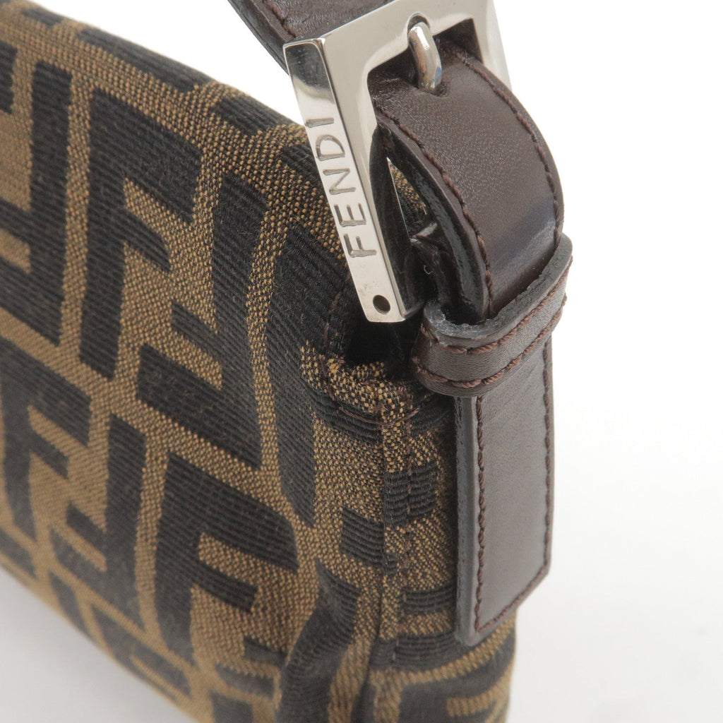 FENDI Zucca Mamma Baguette Canvas Leather Bag Brown Black 26424