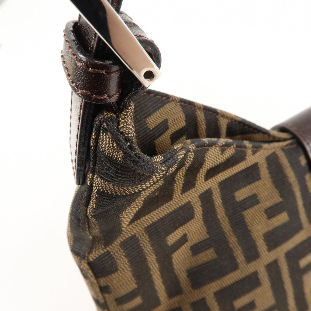 FENDI Zucca Canvas Leather Shoulder Bag Brown Black 26569