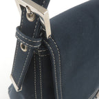 FENDI Mamma Baguette Canvas Leather Shoulder Bag Navy 26325