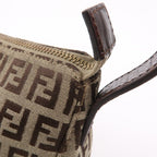FENDI Zucchino Canvas Leather Shoulder Bag Beige Brown 8BR444