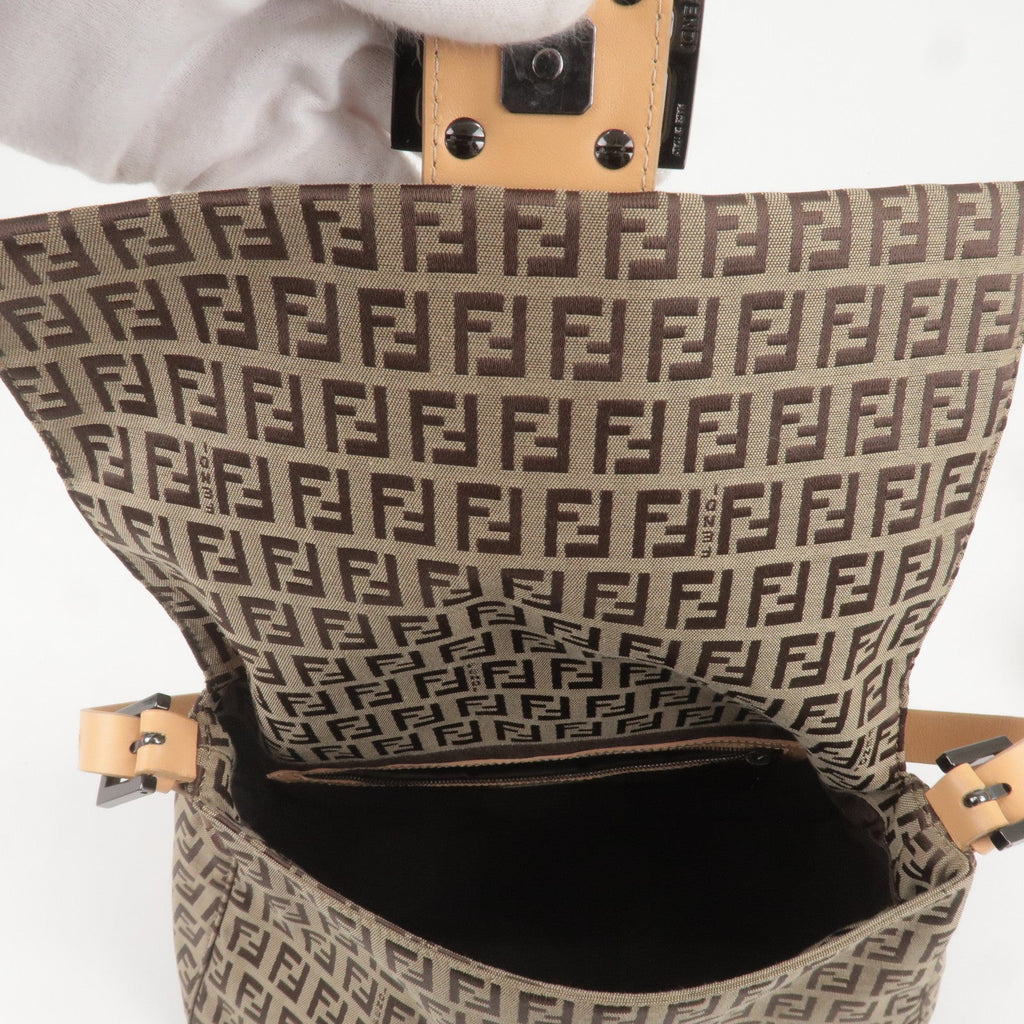 FENDI Mamma Baguette Zucchino Leather Shoulder Bag Beige 8BR001